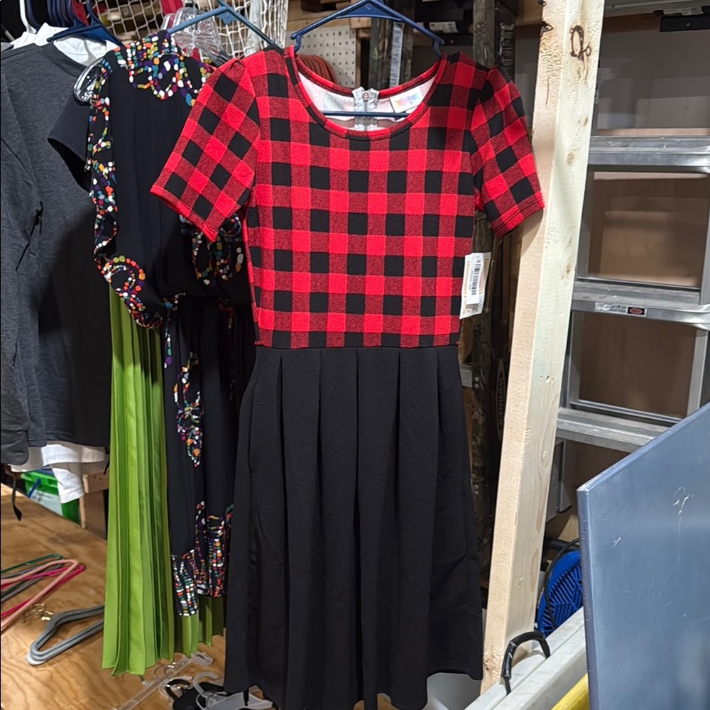 LuLaRoe Red and Black Checkered Dress
